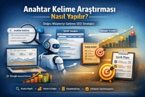 Anahtar kelime araştırması sürecini gösteren SEO stratejisi görseli